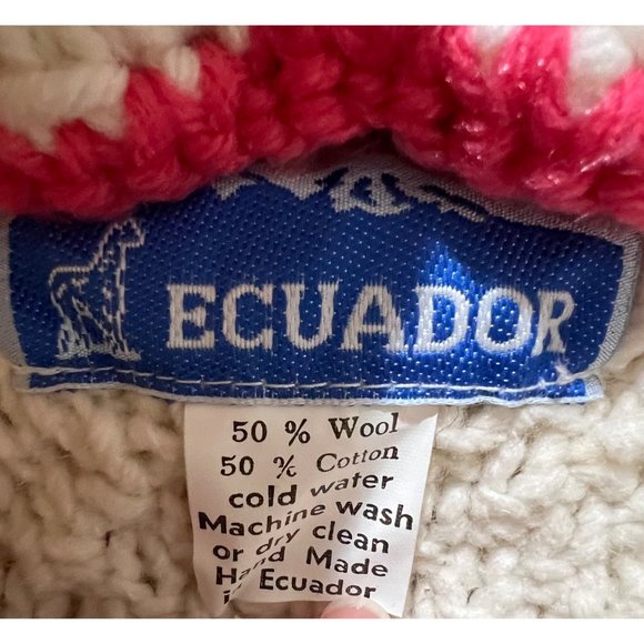 Ecuadorian Hand Knit Cream Colored Full Zip Hooded Sweater Wool Cotton Blend - Picture 3 of 3